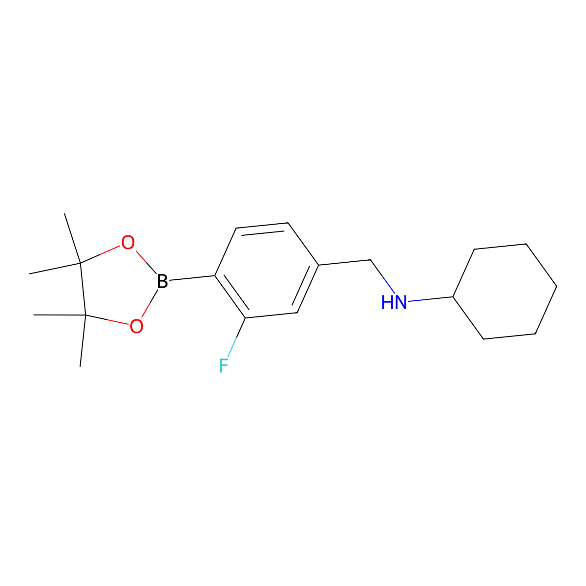 N-(3-Fluoro-4-(4,4,5,5-tetramethyl-1,3,2-dioxaborolan-2-yl)benzyl)cyclohexanamine molecular structure, CAS 2096340-18-8