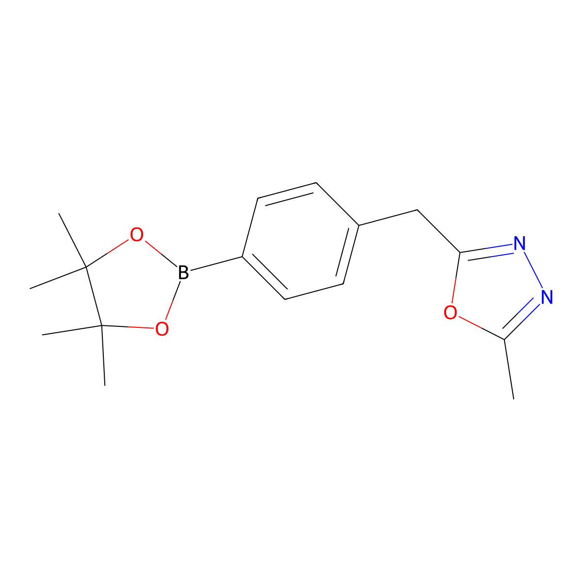 2-Methyl-5-[[4-(4,4,5,5-tetramethyl-1,3,2-dioxaborolan-2-yl)phenyl]methyl]-1,3,4-oxadiazole molecular structure, CAS 2096340-21-3