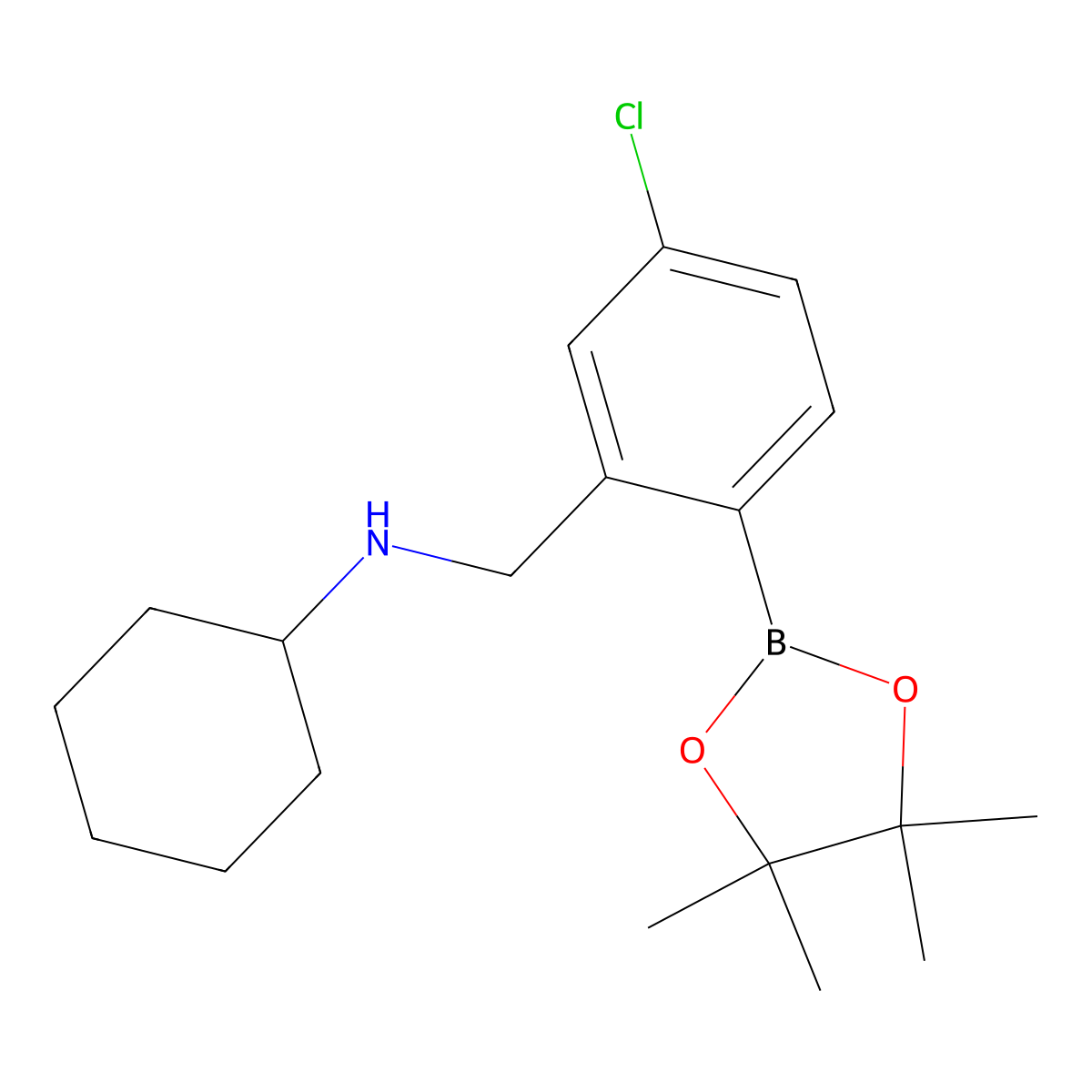 N-(5-Chloro-2-(4,4,5,5-tetramethyl-1,3,2-dioxaborolan-2-yl)benzyl)cyclohexanamine molecular structure, CAS 2096340-23-5