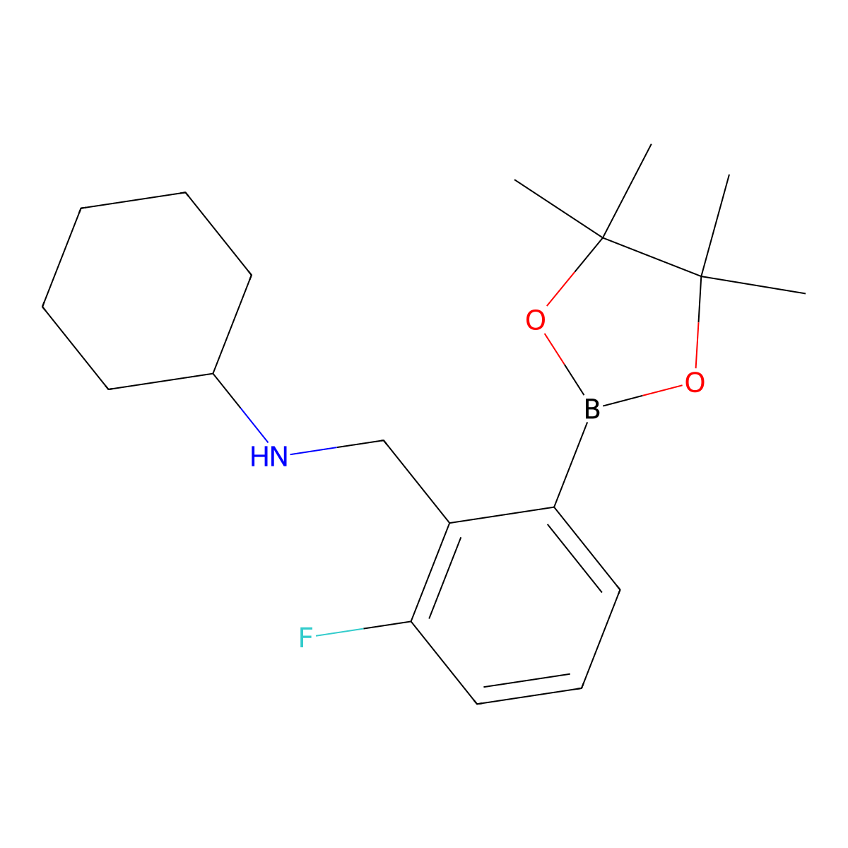 N-(2-Fluoro-6-(4,4,5,5-tetramethyl-1,3,2-dioxaborolan-2-yl)benzyl)cyclohexanamine molecular structure, CAS 2096340-26-8