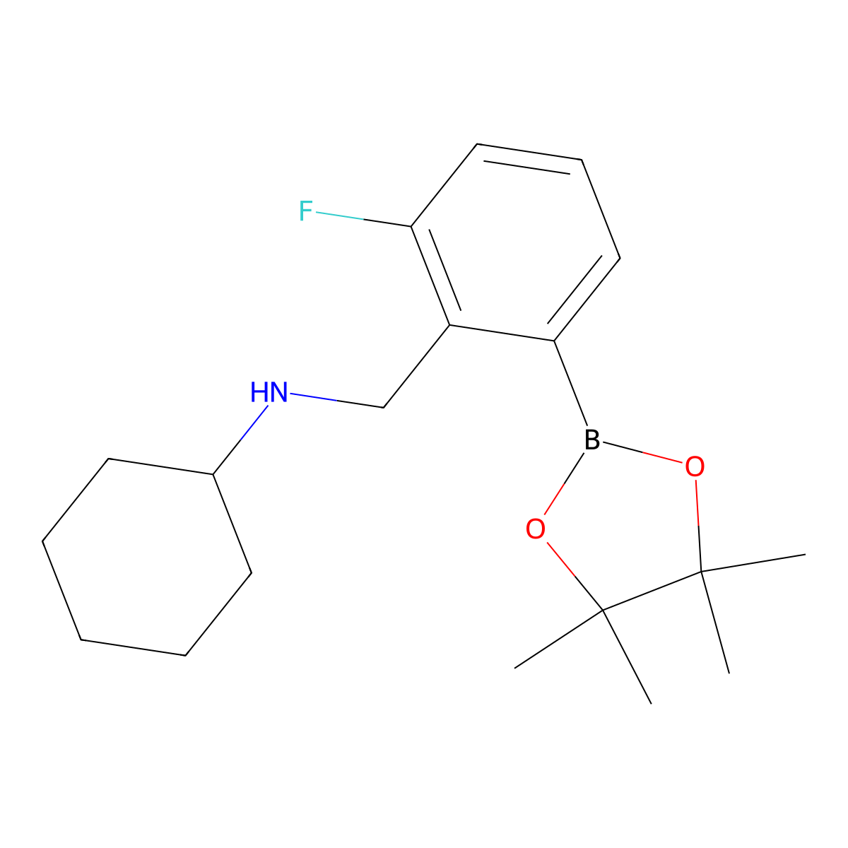 N-(2-Fluoro-6-(4,4,5,5-tetramethyl-1,3,2-dioxaborolan-2-yl)benzyl)cyclohexanamine molecular structure, CAS 2096340-26-8