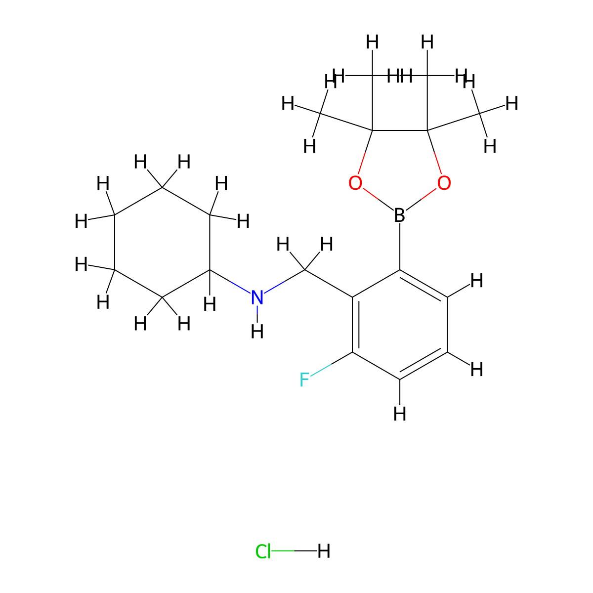 N-(2-Fluoro-6-(4,4,5,5-tetramethyl-1,3,2-dioxaborolan-2-yl)benzyl)cyclohexanamine hydrochloride molecular structure, CAS 2096340-27-9