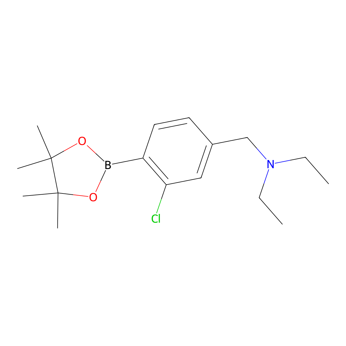 N-(3-Chloro-4-(4,4,5,5-tetramethyl-1,3,2-dioxaborolan-2-yl)benzyl)-N-ethylethanamine molecular structure, CAS 2096341-19-2