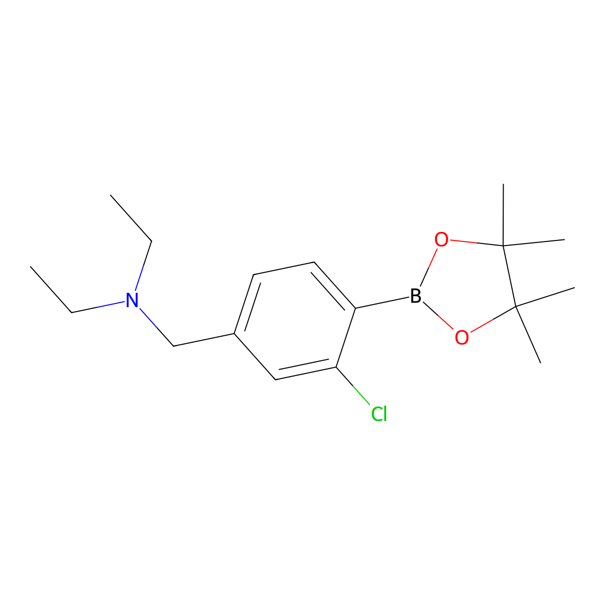 N-(3-Chloro-4-(4,4,5,5-tetramethyl-1,3,2-dioxaborolan-2-yl)benzyl)-N-ethylethanamine molecular structure, CAS 2096341-19-2