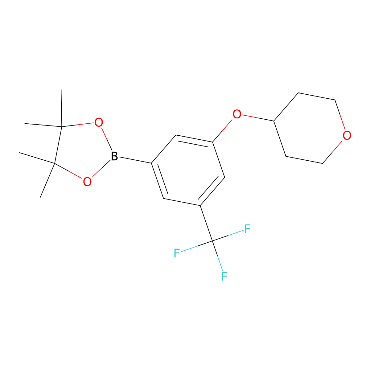 3-(Tetrahydropyran-4-yloxy)-5-trifluoromethylphenylboronic acid, pinacol ester molecular structure, CAS 2096341-24-9