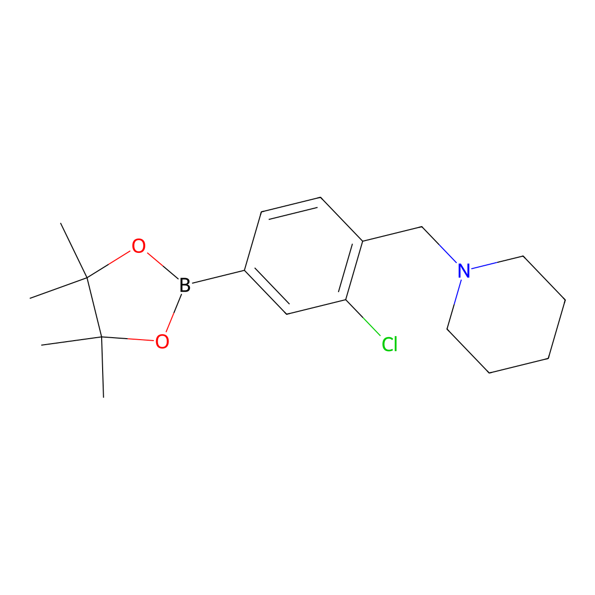1-(2-Chloro-4-(4,4,5,5-tetramethyl-1,3,2-dioxaborolan-2-yl)benzyl)piperidine molecular structure, CAS 2096341-25-0