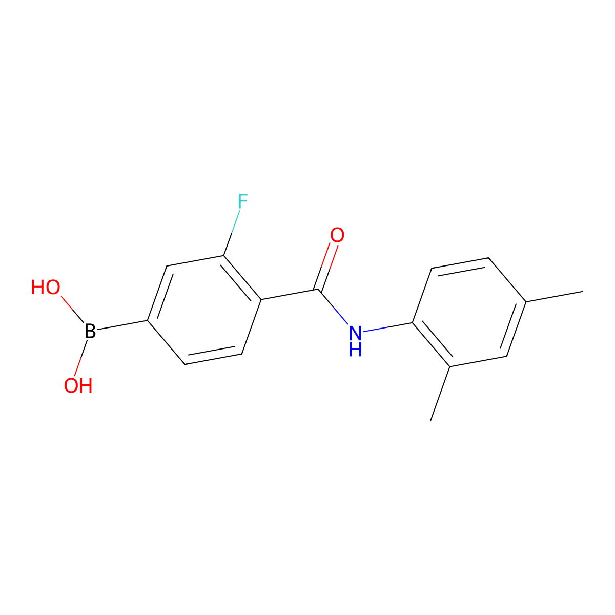 (4-((2,4-Dimethylphenyl)carbamoyl)-3-fluorophenyl)boronic acid molecular structure, CAS 2096341-34-1