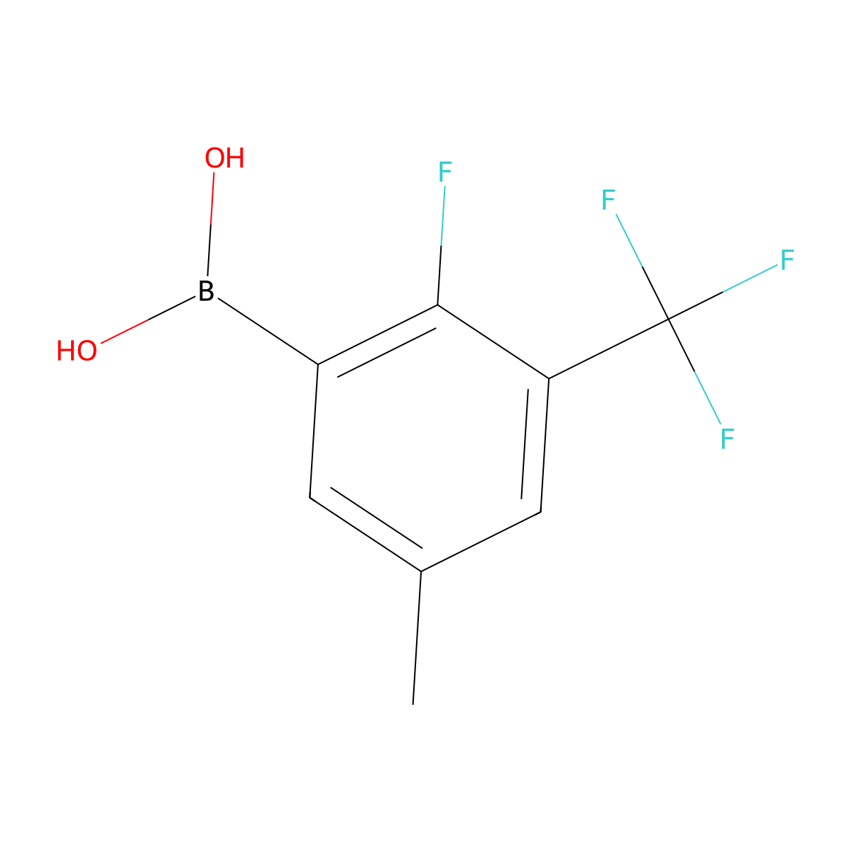 2-Fluoro-5-methyl-3-(trifluoromethyl)phenylboronic acid molecular structure, CAS 2096341-51-2