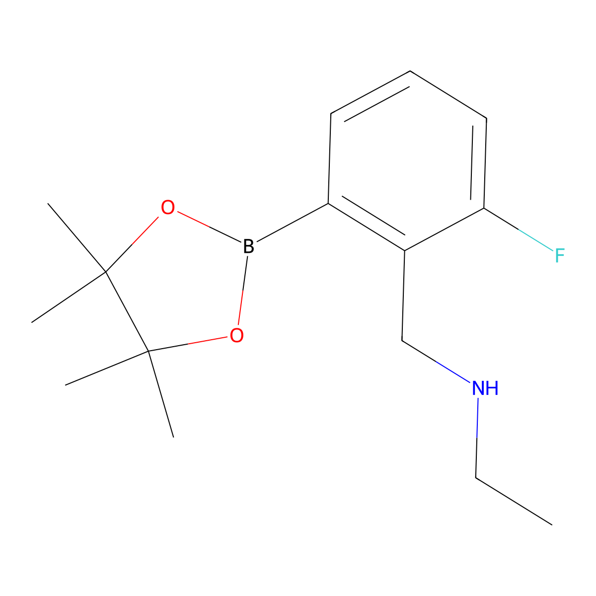 N-(2-Fluoro-6-(4,4,5,5-tetramethyl-1,3,2-dioxaborolan-2-yl)benzyl)ethanamine molecular structure, CAS 2096341-80-7