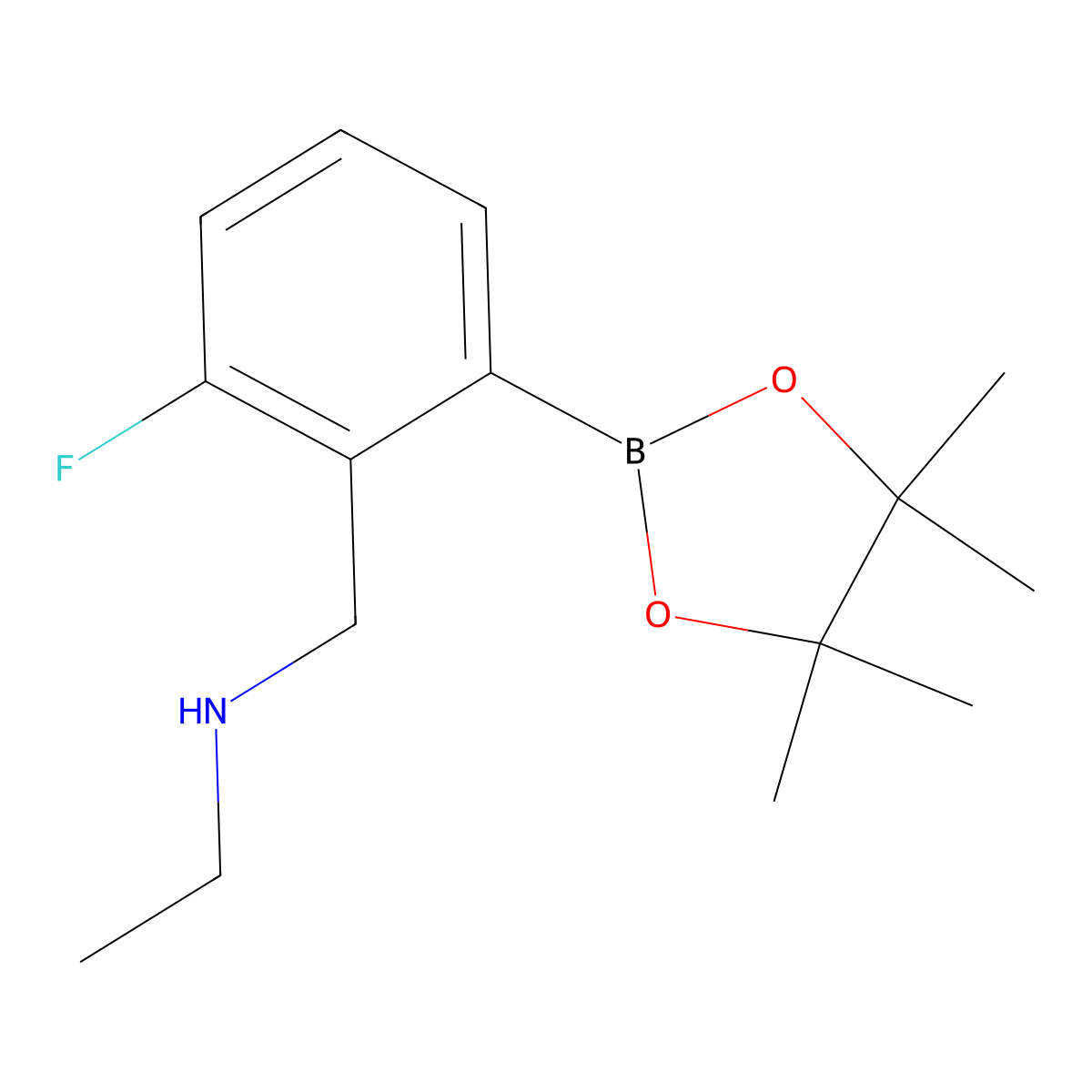 N-(2-Fluoro-6-(4,4,5,5-tetramethyl-1,3,2-dioxaborolan-2-yl)benzyl)ethanamine molecular structure, CAS 2096341-80-7