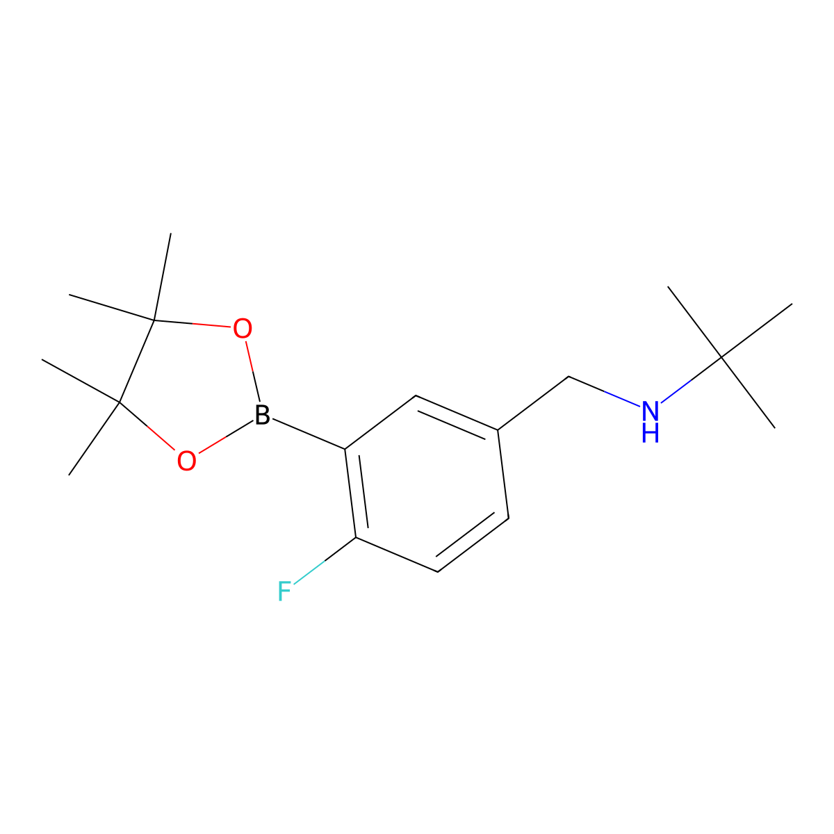 5-(t-Butylaminomethyl)-2-fluorophenylboronic acid pinacol ester molecular structure, CAS 2096341-84-1