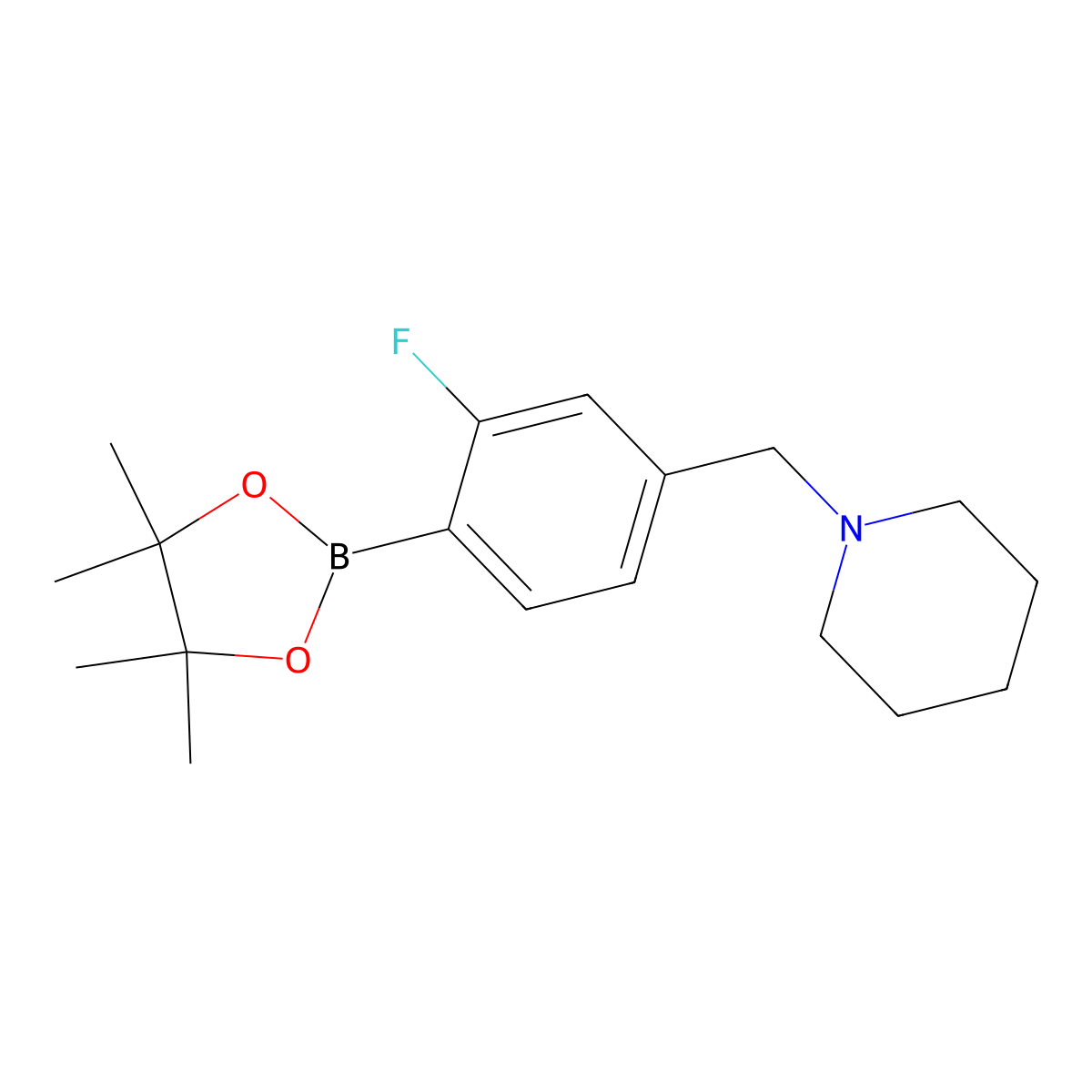 2-Fluoro-4-(piperidinomethyl)phenylboronic acid pinacol ester molecular structure, CAS 2096341-85-2