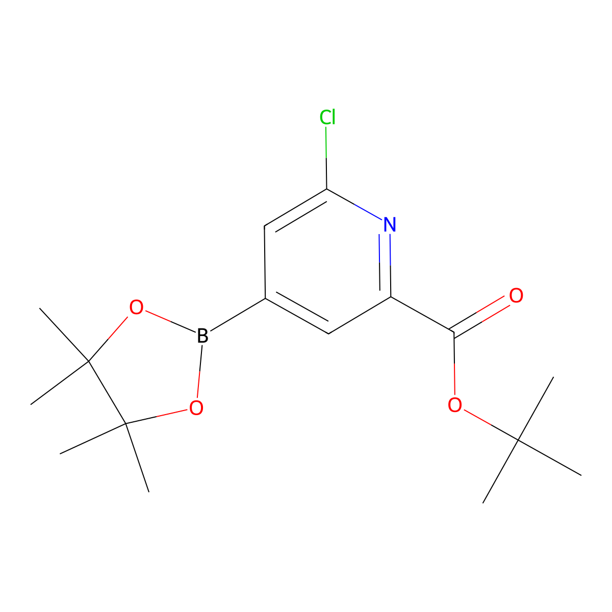 tert-Butyl 6-chloro-4-(4,4,5,5-tetramethyl-1,3,2-dioxaborolan-2-yl)picolinate molecular structure, CAS 2096341-89-6