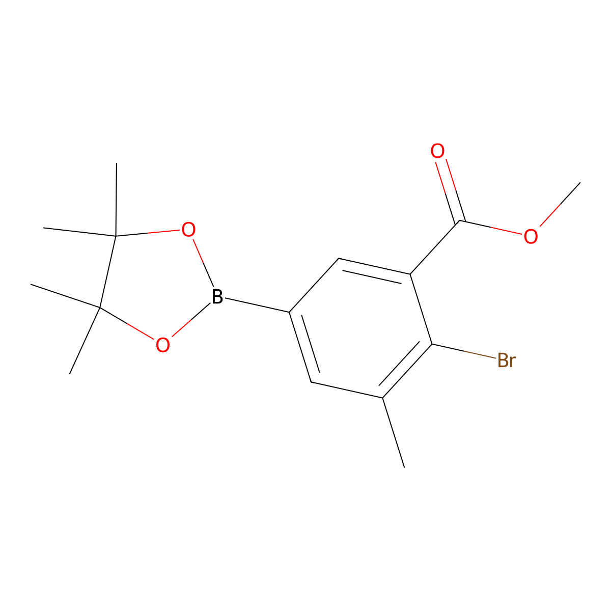 Methyl 2-bromo-3-methyl-5-(4,4,5,5-tetramethyl-1,3,2-dioxaborolan-2-yl)benzoate molecular structure, CAS 2096341-94-3