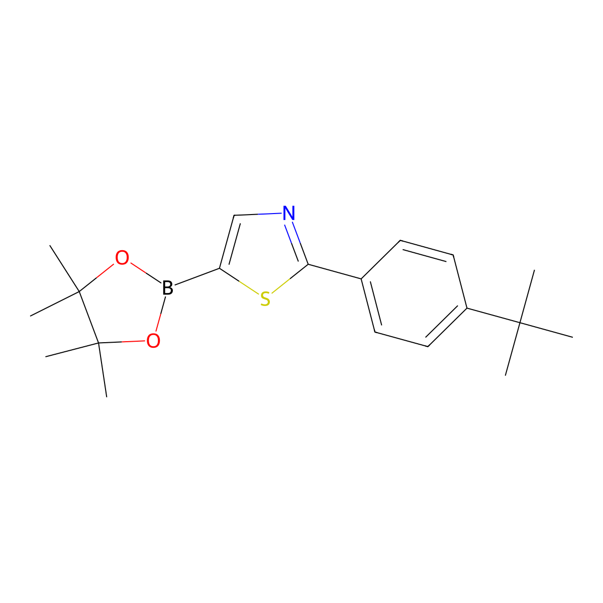 2-(4-tert-Butylphenyl)thiazloe-5-boronic acid pinacol ester molecular structure, CAS 2096342-21-9