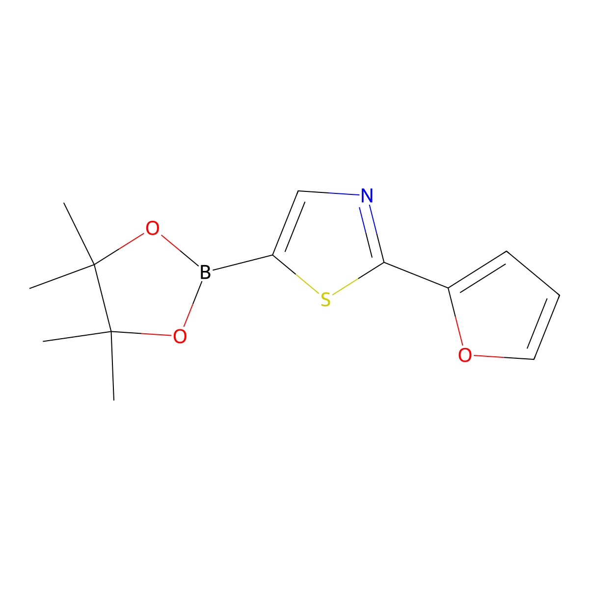 2-(Furan-2-yl)-5-(4,4,5,5-tetramethyl-1,3,2-dioxaborolan-2-yl)thiazole molecular structure, CAS 2096342-23-1