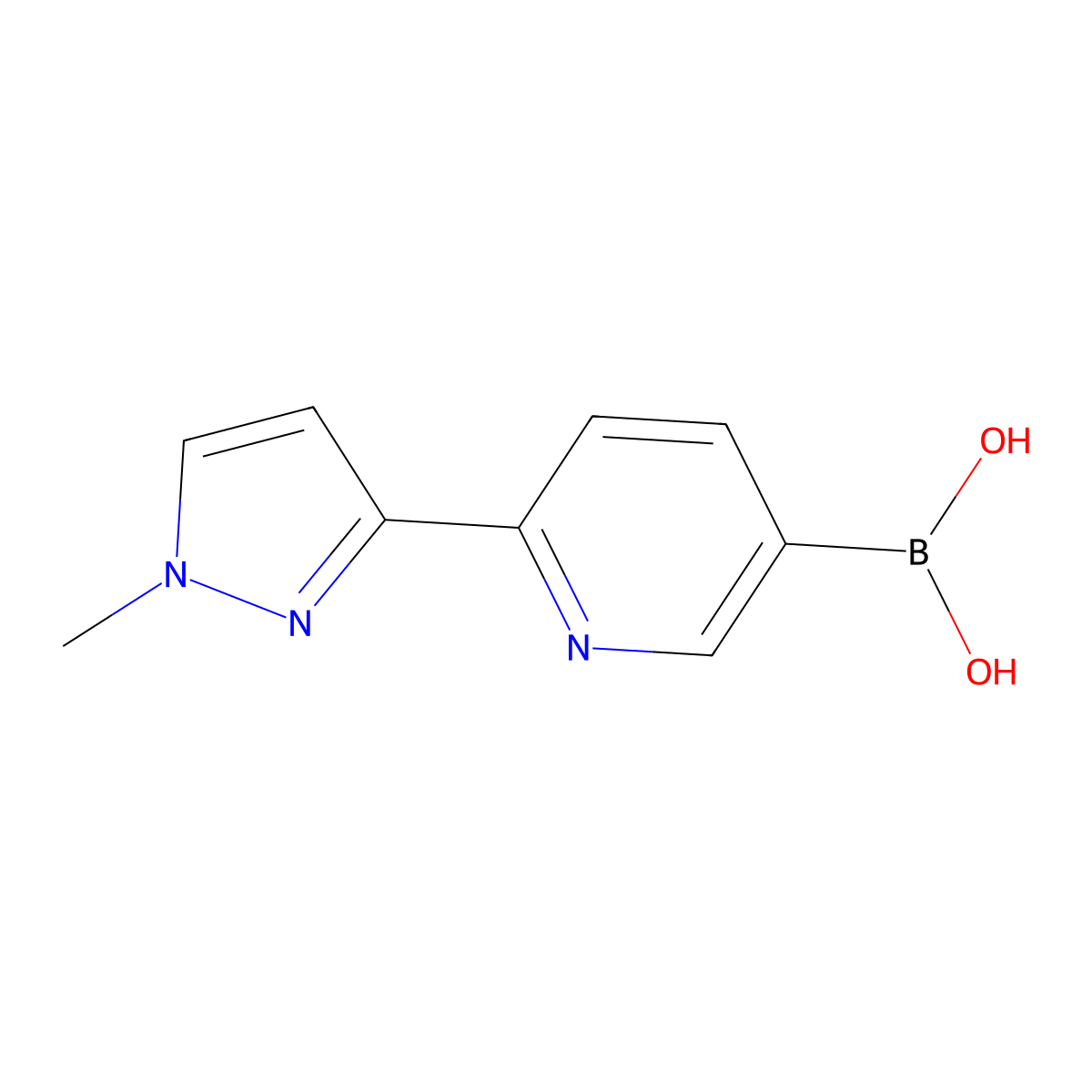 2-(1-Methyl-1H-pyrazol-3-YL)-pyridine-5-boronic acid molecular structure, CAS 2096342-37-7