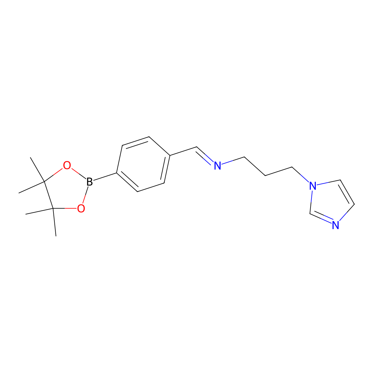 (E)-[3-(1H-imidazol-1-yl)propyl]({[4-(tetramethyl-1,3,2-dioxaborolan-2-yl)phenyl]methylidene})amine molecular structure, CAS 2096353-54-5