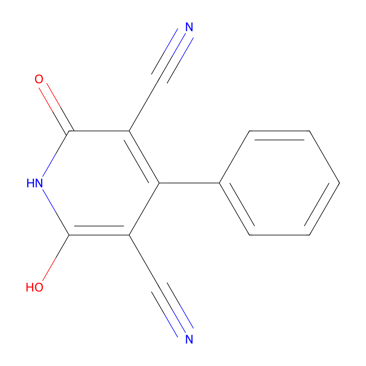 6-Hydroxy-2-oxo-4-phenyl-1,2-dihydro-pyridine-3,5-dicarbonitrile molecular structure, CAS 20964-63-0