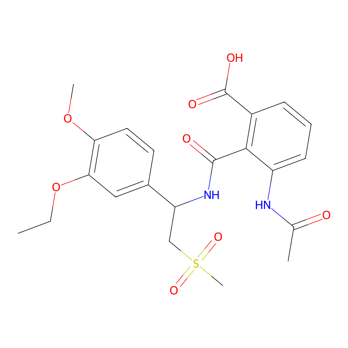 3-(Acetylamino)-2-[[[(1S)-1-(3-ethoxy-4-methoxyphenyl)-2-(methylsulfonyl)ethyl]amino]carbonyl]benzoic acid molecular structure, CAS 2096492-41-8