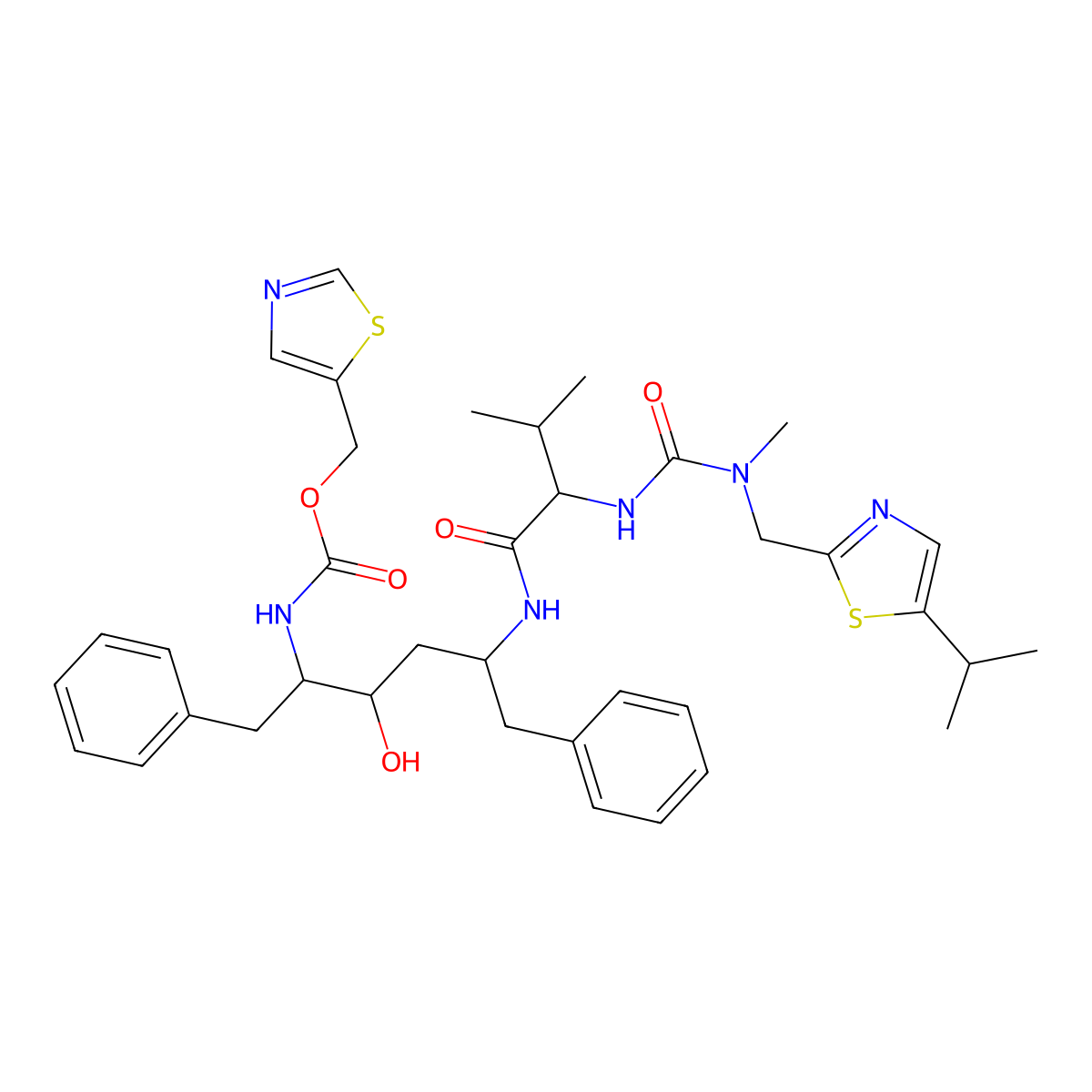 N-(1-Benzyl-3-hydroxy-5-phenyl-4-([(1,3-thiazol-5-ylmethoxy)carbonyl]amino)pentyl)-n-([[(5-isopropyl-1,3-thiazol-2-yl)methyl](methyl)amino]carbonyl)valinamide molecular structure, CAS 2096495-89-3