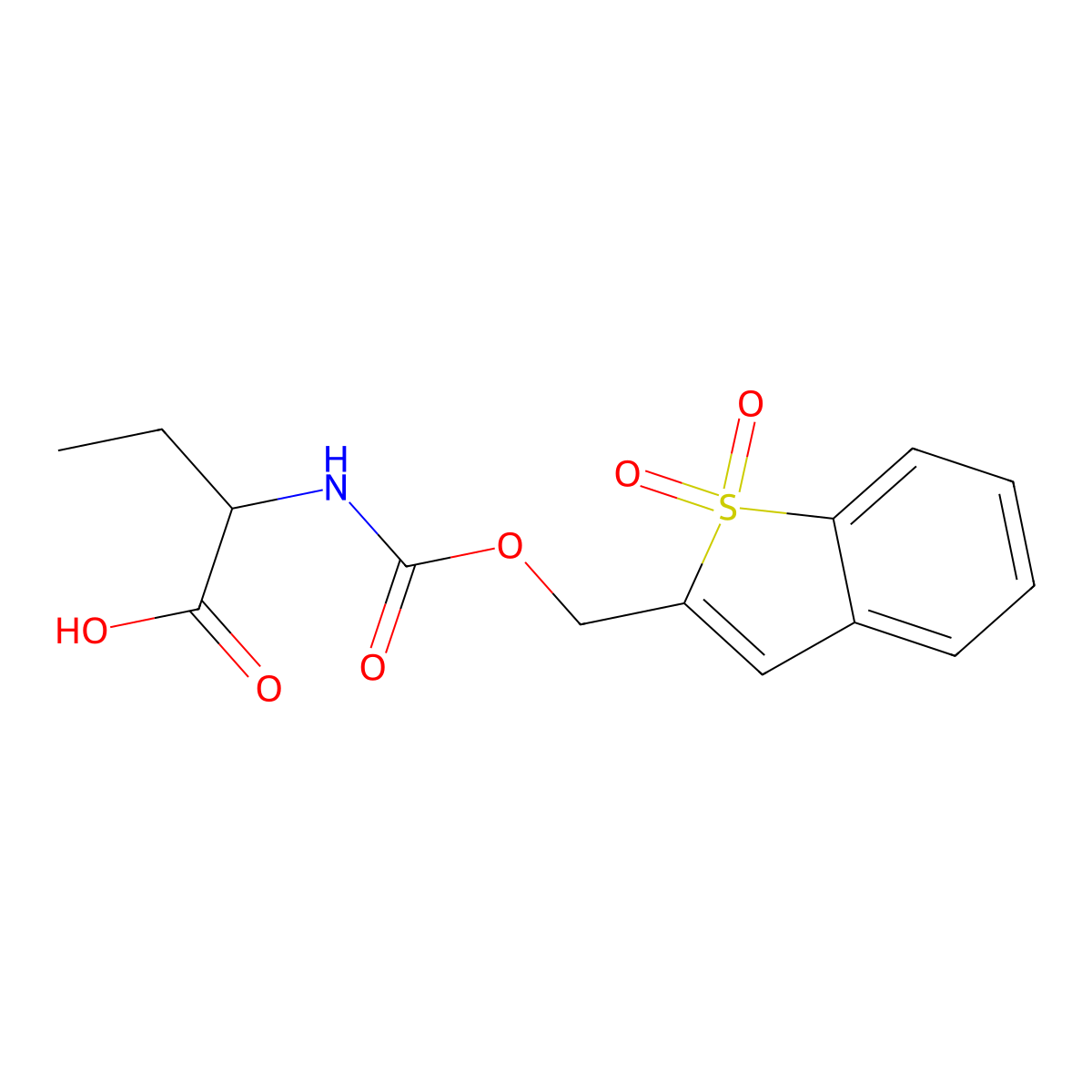 2-({[(1,1-Dioxo-1H-1-benzothiophen-2-yl)methoxy]carbonyl}amino)butanoic acid molecular structure, CAS 2096495-90-6