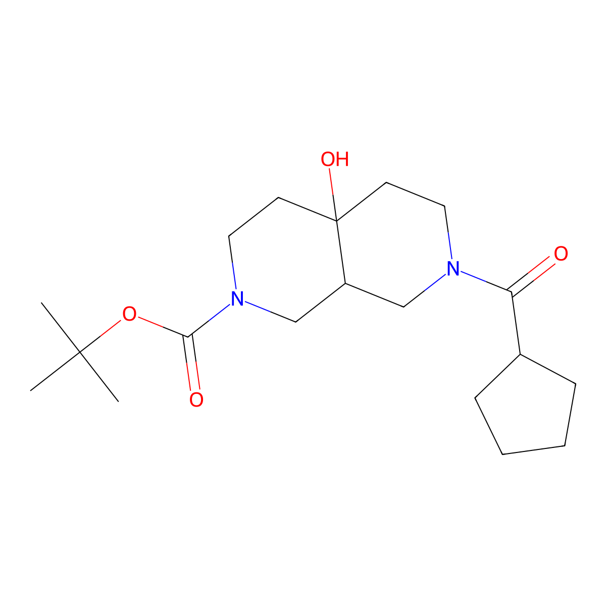 tert-Butyl 7-(cyclopentylcarbonyl)-4a-hydroxyoctahydro-2,7-naphthyridine-2(1H)-carboxylate molecular structure, CAS 2096985-30-5