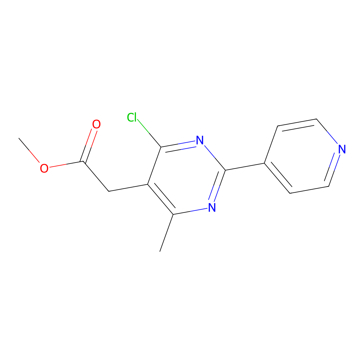 Methyl (4-chloro-6-methyl-2-pyridin-4-ylpyrimidin-5-YL)acetate molecular structure, CAS 2096985-43-0
