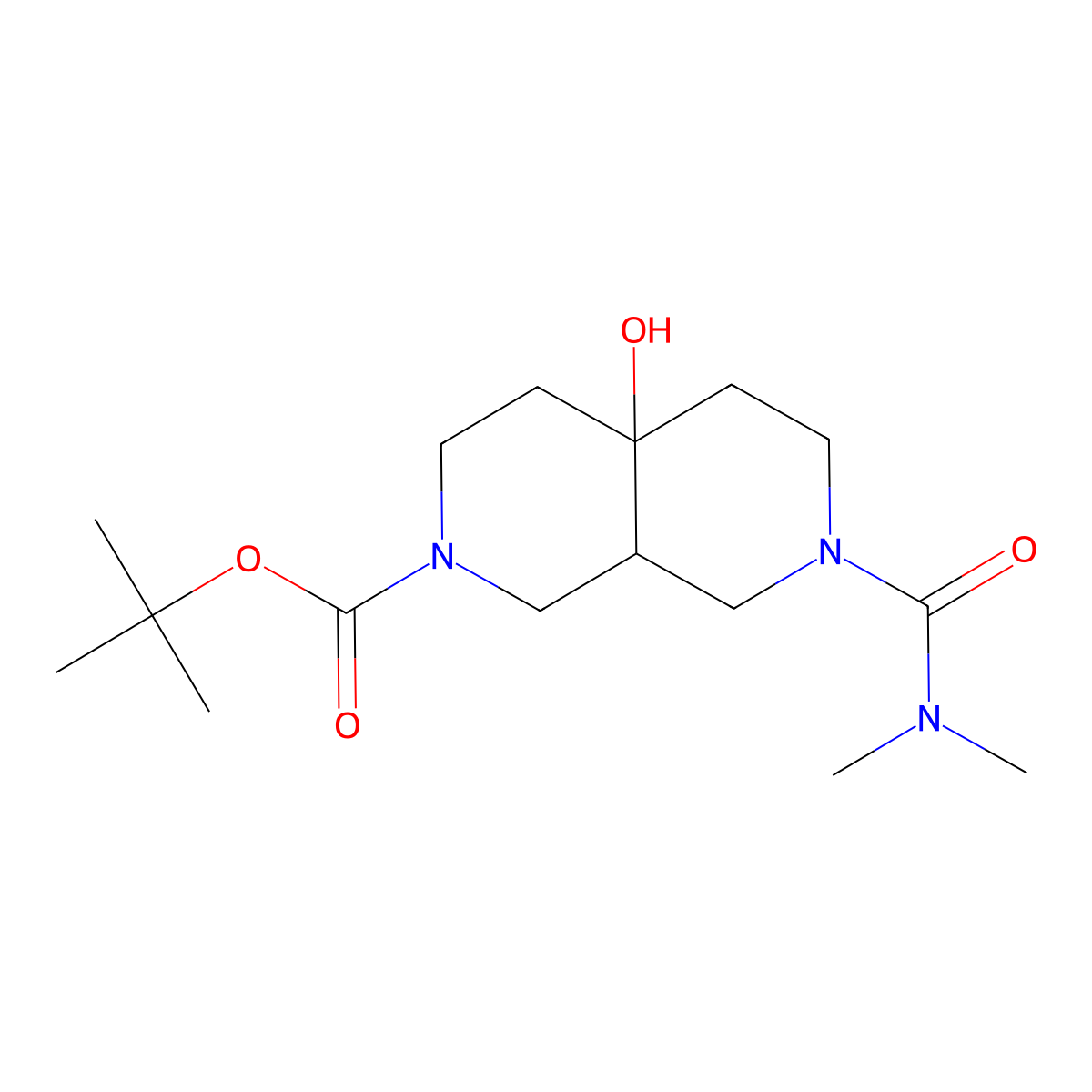 tert-Butyl 7-[(dimethylamino)carbonyl]-4a-hydroxyoctahydro-2,7-naphthyridine-2(1H)-carboxylate molecular structure, CAS 2096985-47-4