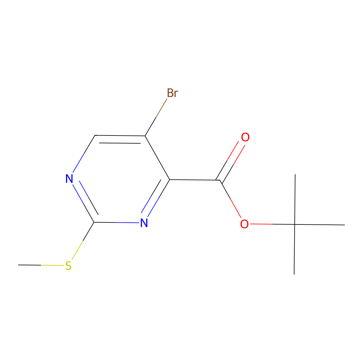 Tert-butyl 5-bromo-2-methylsulfanylpyrimidine-4-carboxylate molecular structure, CAS 2096985-82-7