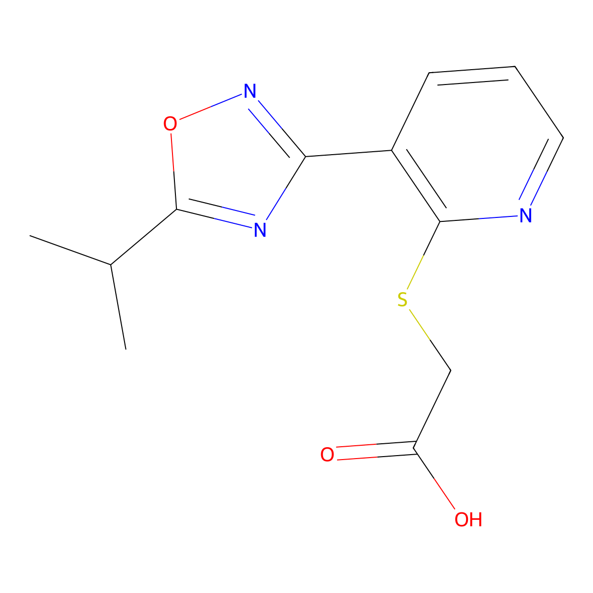 [[3-(5-Isopropyl-1,2,4-oxadiazol-3-YL)pyridin-2-YL]thio]acetic acid molecular structure, CAS 2096986-23-9