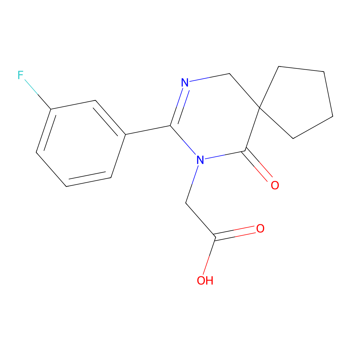 [8-(3-Fluorophenyl)-6-oxo-7,9-diazaspiro[4.5]dec-8-en-7-yl]acetic acid molecular structure, CAS 2096986-30-8