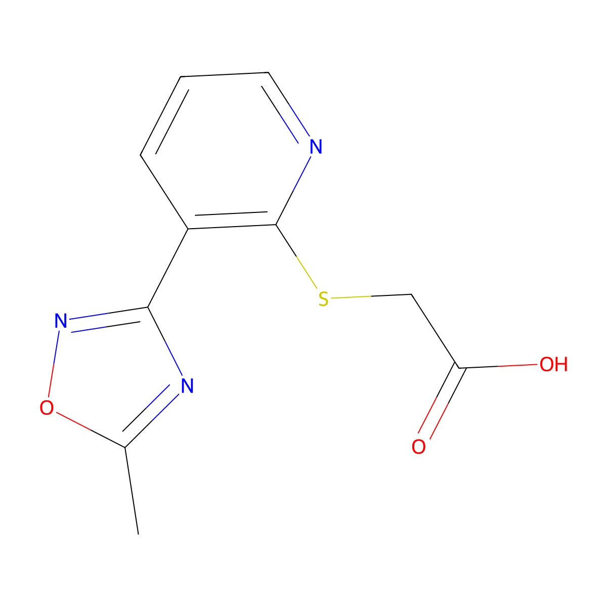 [[3-(5-Methyl-1,2,4-oxadiazol-3-YL)pyridin-2-YL]thio]acetic acid molecular structure, CAS 2096986-58-0