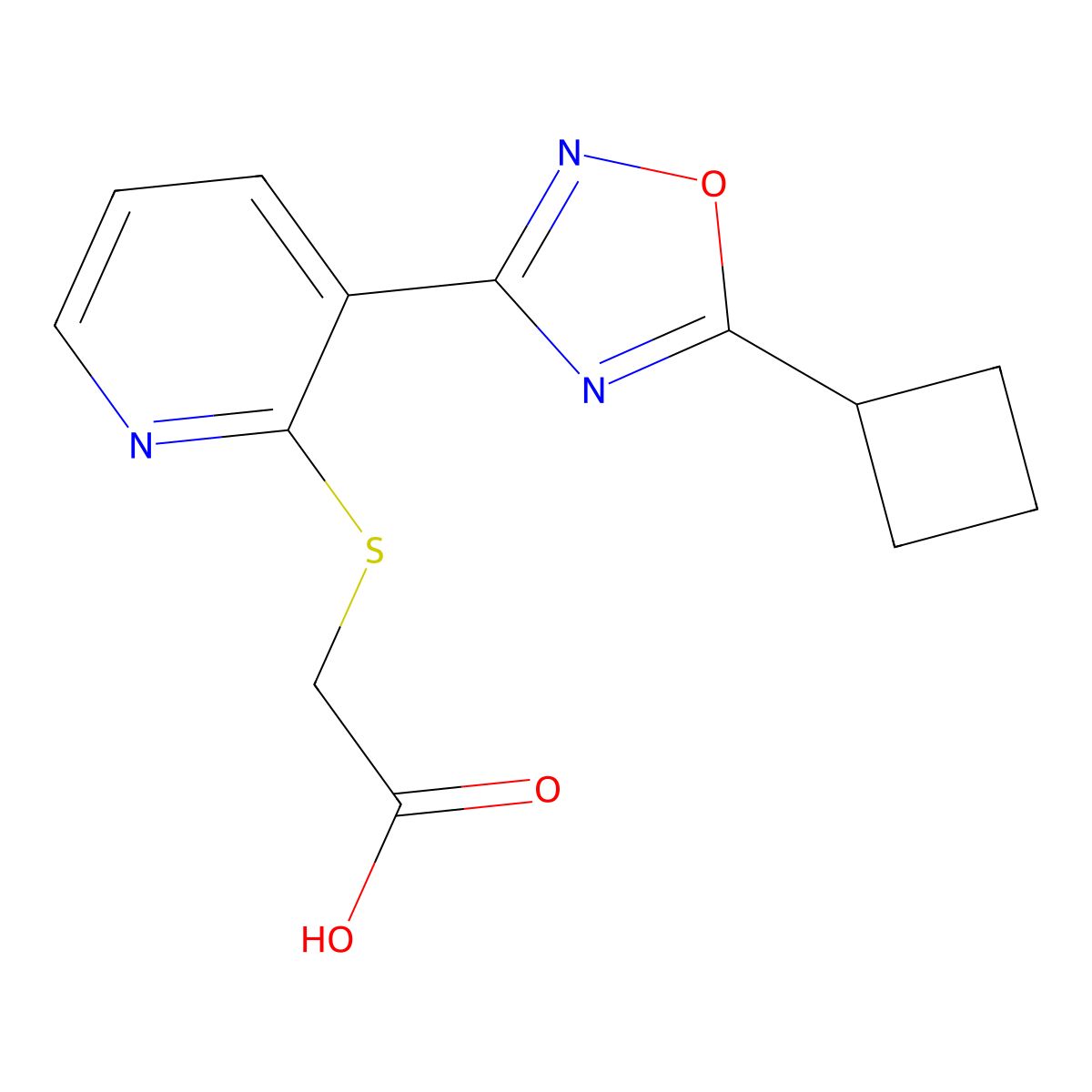 [[3-(5-Cyclobutyl-1,2,4-oxadiazol-3-YL)pyridin-2-YL]thio]acetic acid molecular structure, CAS 2096986-60-4