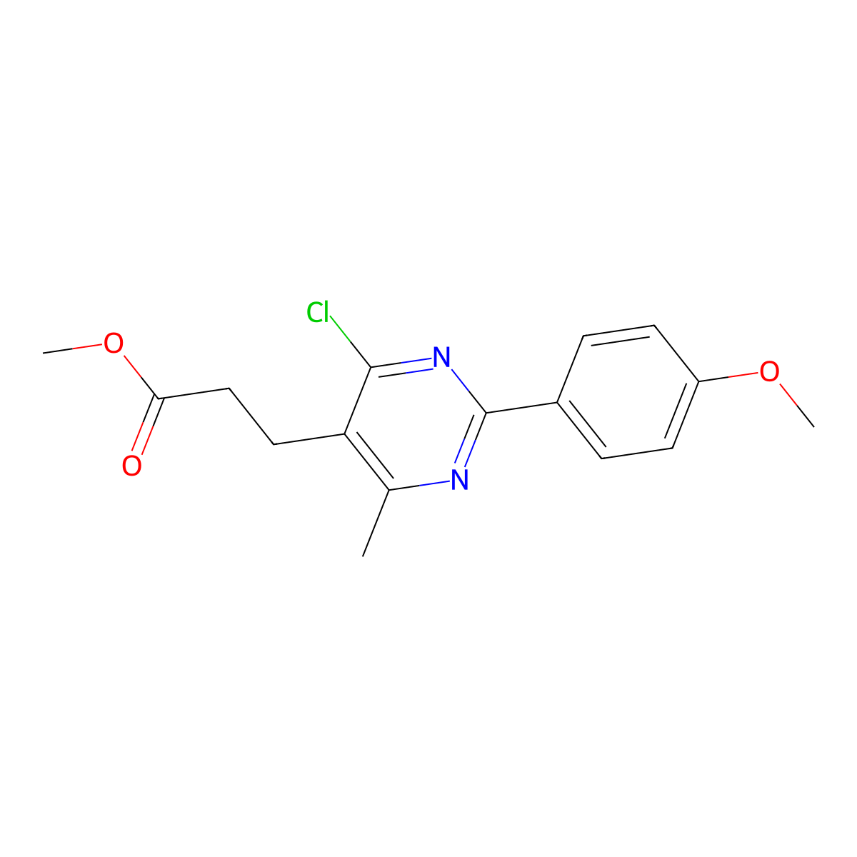 Methyl 3-[4-chloro-2-(4-methoxyphenyl)-6-methylpyrimidin-5-yl]propanoate molecular structure, CAS 2096986-61-5