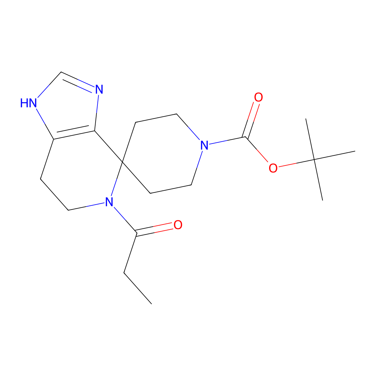tert-butyl 5-propionyl-1,5,6,7-tetrahydro-1'H-spiro[imidazo[4,5-c]pyridine-4,4'-piperidine]-1'-carboxylate molecular structure, CAS 2096986-72-8