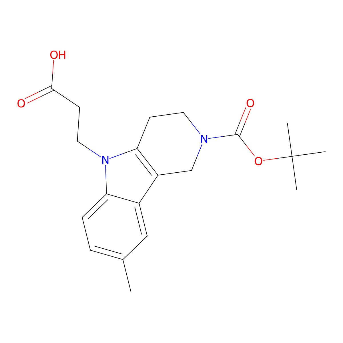 3-[2-(tert-butoxycarbonyl)-8-methyl-1,2,3,4-tetrahydro-5H-pyrido[4,3-b]indol-5-yl]propanoic acid molecular structure, CAS 2096986-73-9