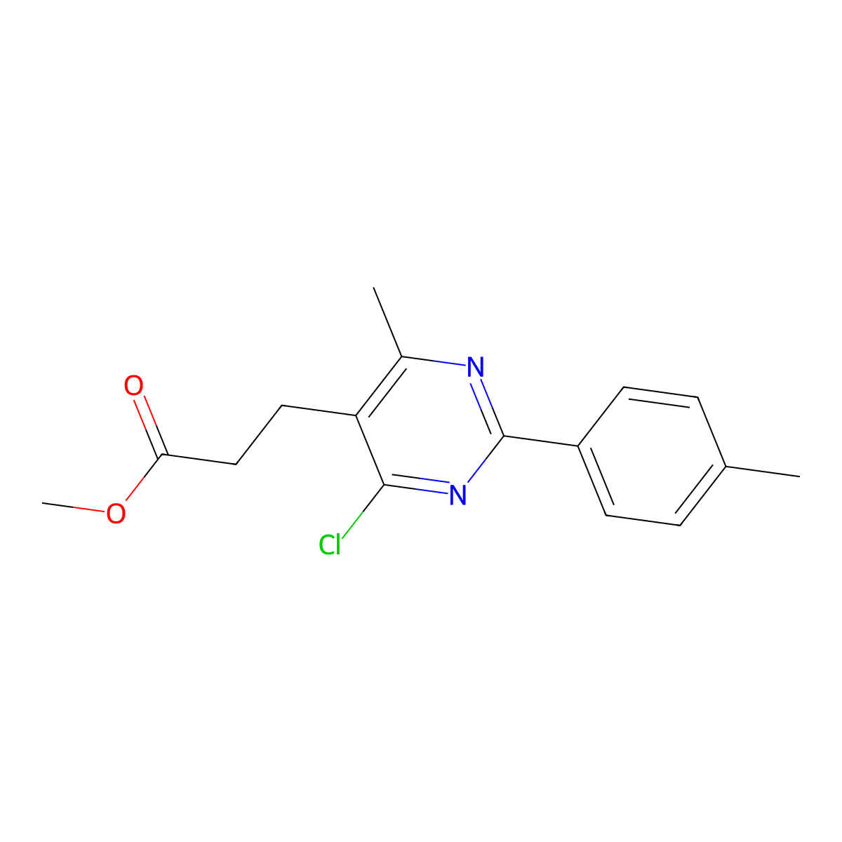 Methyl 3-[4-chloro-6-methyl-2-(4-methylphenyl)pyrimidin-5-yl]propanoate molecular structure, CAS 2096986-94-4