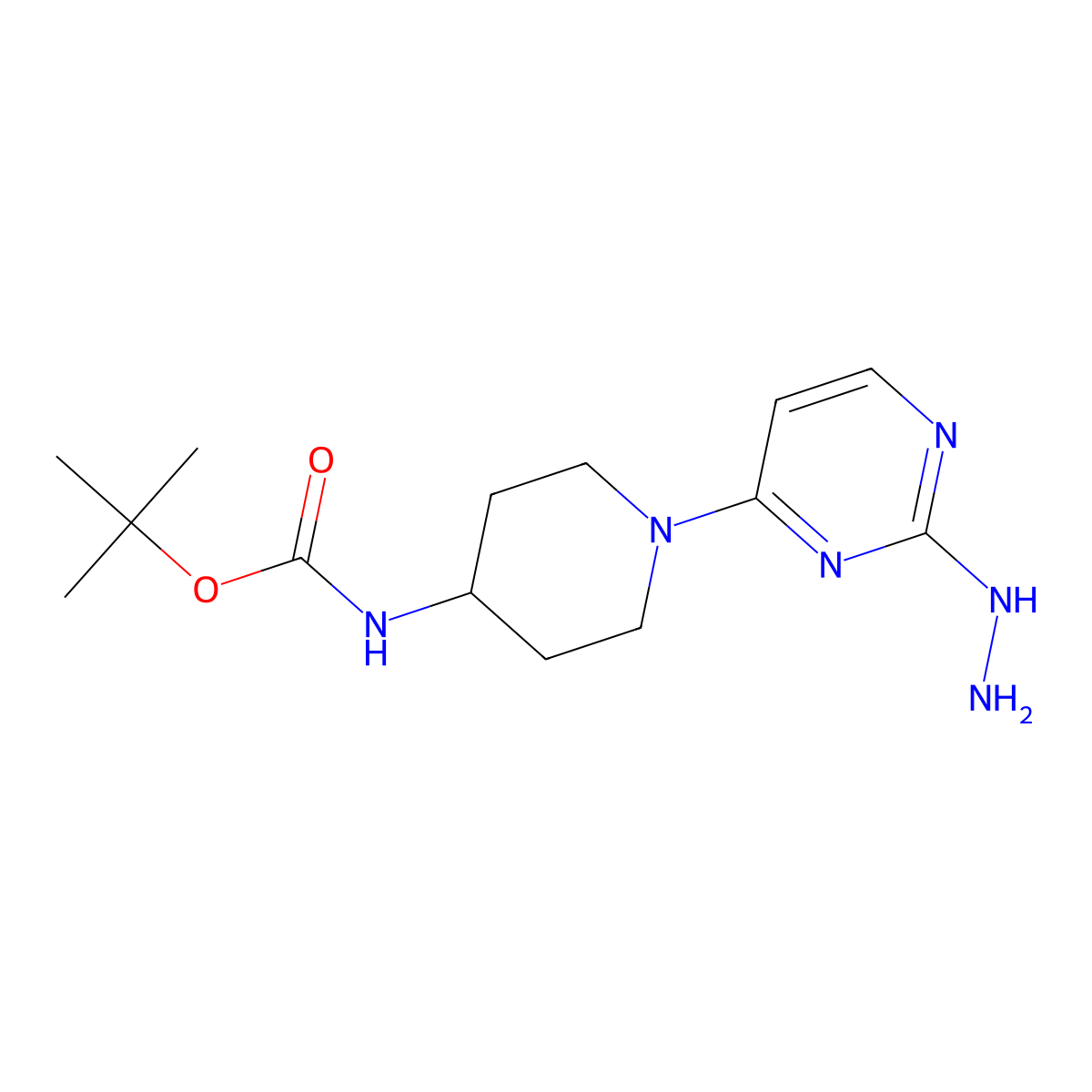 tert-Butyl (1-(2-hydrazineylpyrimidin-4-yl)piperidin-4-yl)carbamate molecular structure, CAS 2096987-03-8