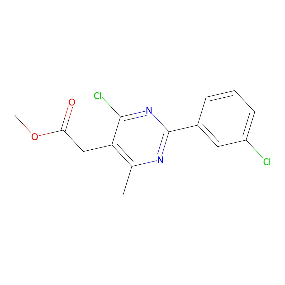 Methyl [4-chloro-2-(3-chlorophenyl)-6-methylpyrimidin-5-YL]acetate molecular structure, CAS 2096987-08-3