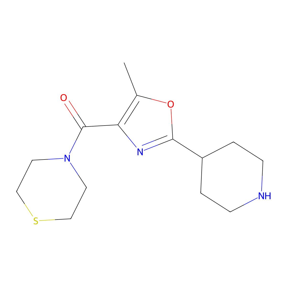 (5-Methyl-2-piperidin-4-yl-1,3-oxazol-4-yl)-thiomorpholin-4-ylmethanone molecular structure, CAS 2096987-50-5