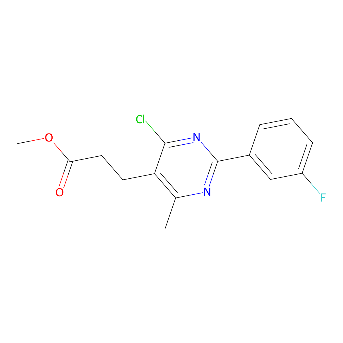 Methyl 3-[4-chloro-2-(3-fluorophenyl)-6-methylpyrimidin-5-yl]propanoate molecular structure, CAS 2096987-52-7