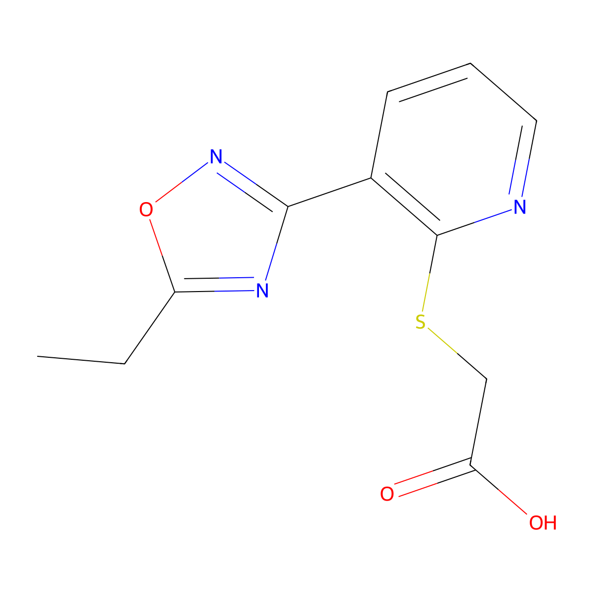 2-[3-(5-Ethyl-1,2,4-oxadiazol-3-yl)pyridin-2-yl]sulfanylacetic acid molecular structure, CAS 2096987-76-5
