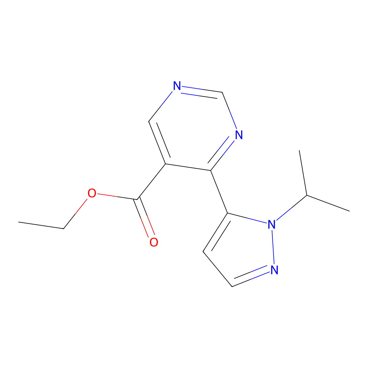 Ethyl 4-(1-isopropyl-1H-pyrazol-5-yl)pyrimidine-5-carboxylate molecular structure, CAS 2096992-06-0