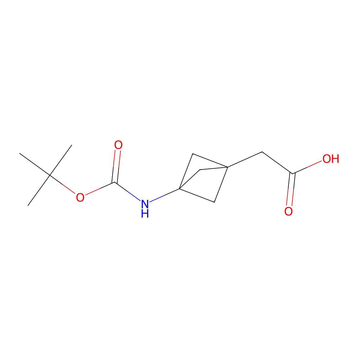 2-(3-(((Tert-butoxy)carbonyl)amino)bicyclo(1.1.1)pentan-1-yl)acetic acid molecular structure, CAS 2096992-27-5