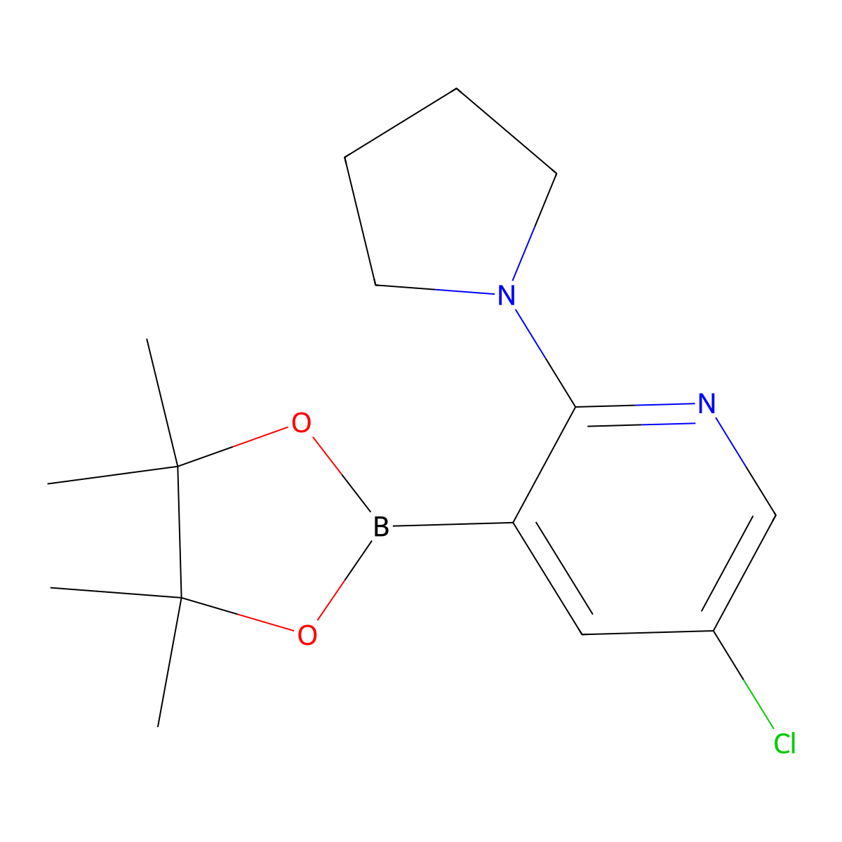 5-Chloro-2-(pyrrolidin-1-YL)-3-(4,4,5,5-tetramethyl-1,3,2-dioxaborolan-2-YL)pyridine molecular structure, CAS 2096994-83-9