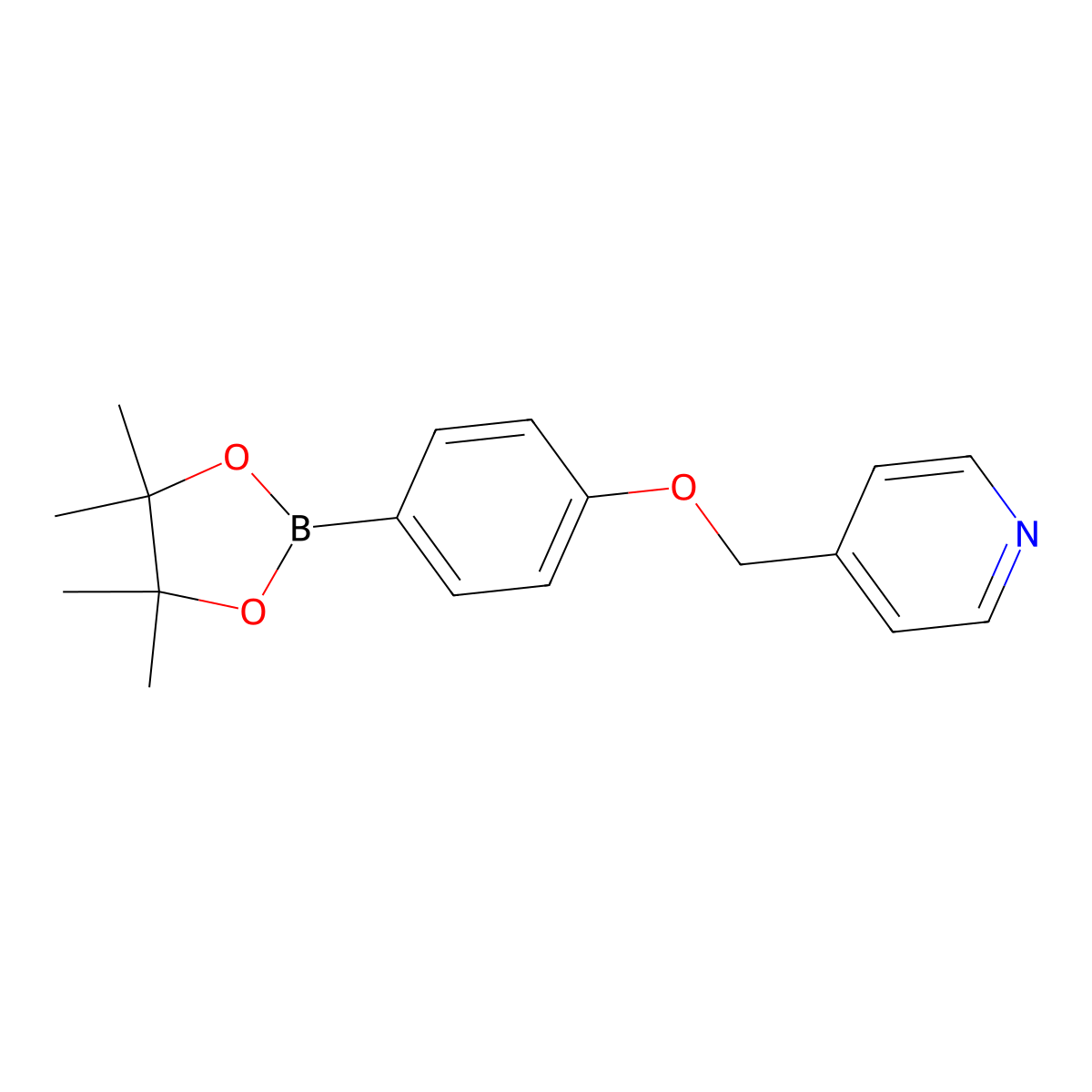 4-[4-(Tetramethyl-1,3,2-dioxaborolan-2-yl)phenoxymethyl]pyridine molecular structure, CAS 2096994-90-8