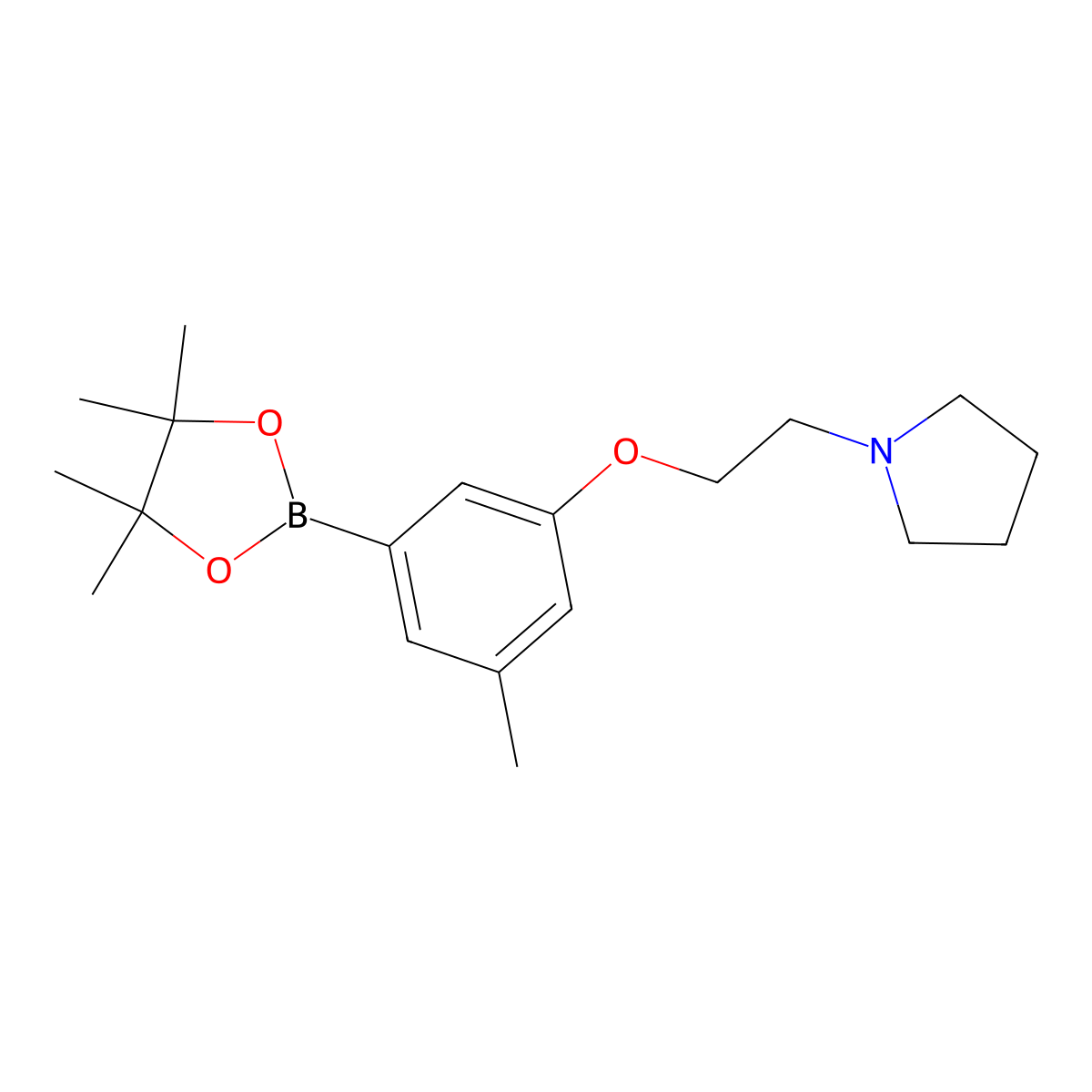 1-{2-[3-Methyl-5-(tetramethyl-1,3,2-dioxaborolan-2-yl)phenoxy]ethyl}pyrrolidine molecular structure, CAS 2096995-82-1