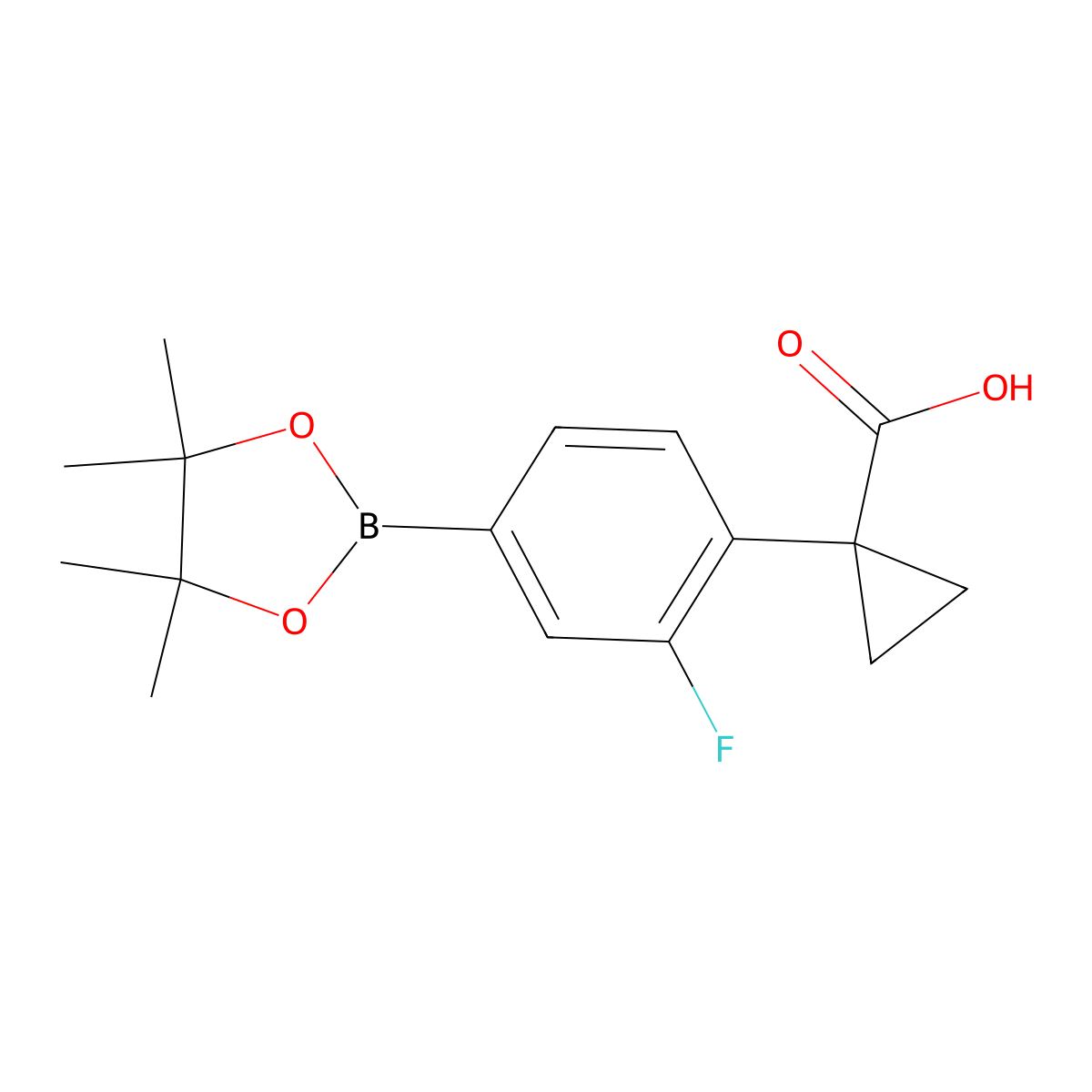 4-(1-Carboxycyclopropyl)-3-fluorophenylboronic acid pinacol ester molecular structure, CAS 2096996-81-3