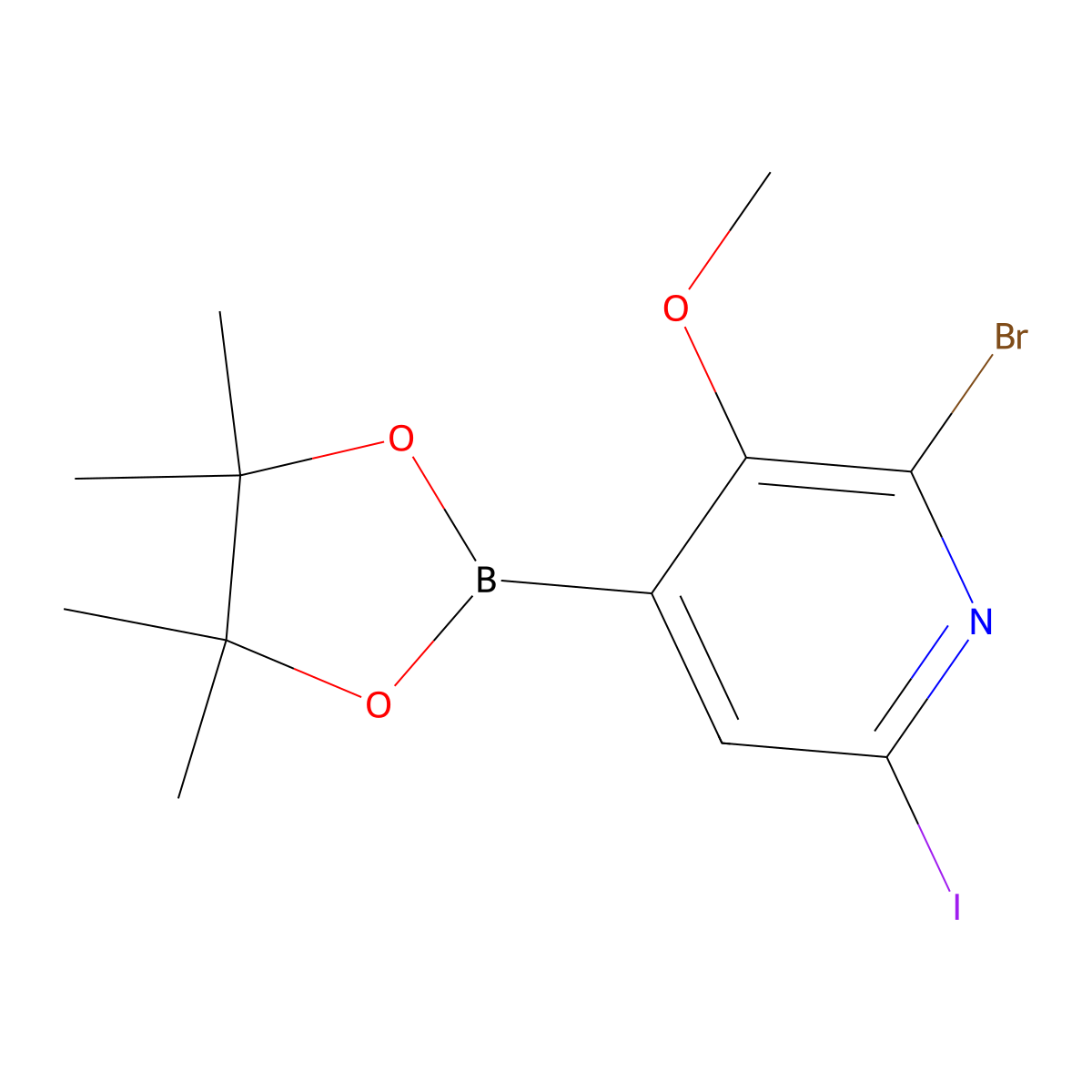2-Bromo-6-iodo-3-methoxy-4-(4,4,5,5-tetramethyl-1,3,2-dioxaborolan-2-yl)pyridine molecular structure, CAS 2096996-92-6